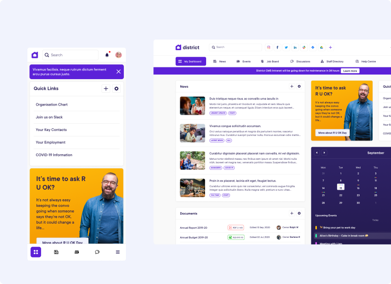 Mobile and desktop views of the District Intranet homepage